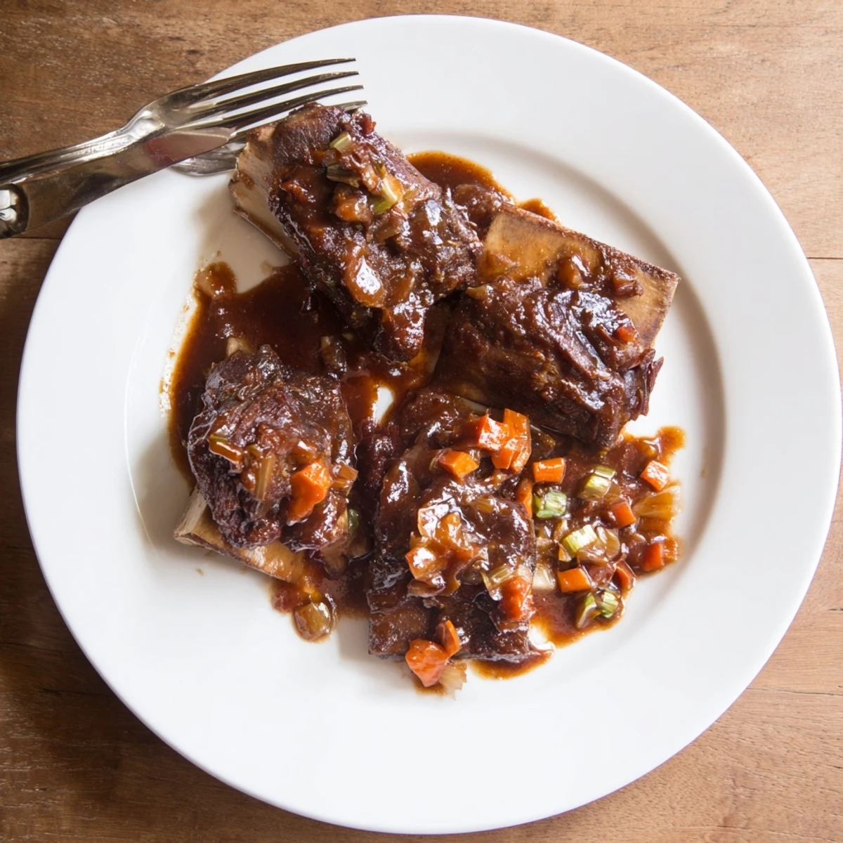 Tender fall-off-the-bone beef short ribs coated in rich sweet and smoky maple bourbon glaze