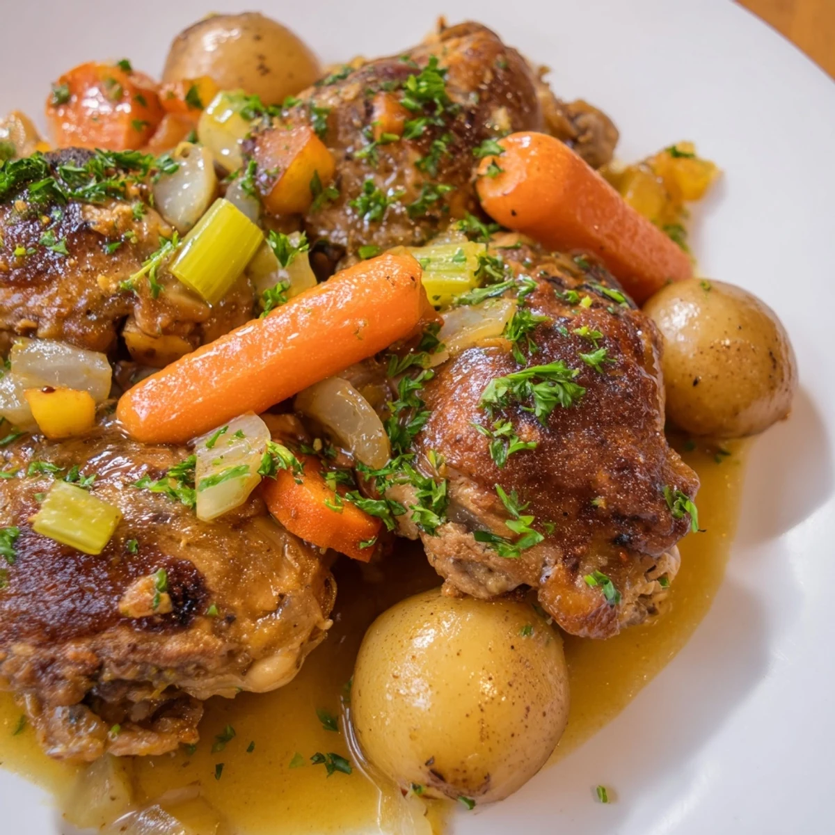 Wholesome slow cooker chicken dish with aromatic herbs, colorful vegetables, and savory sauce ready for dinner