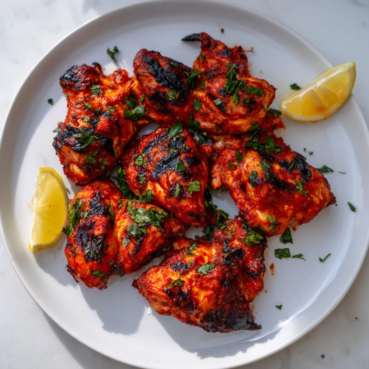 Golden charred peri peri chicken Portuguese style with crispy skin and vibrant red marinade