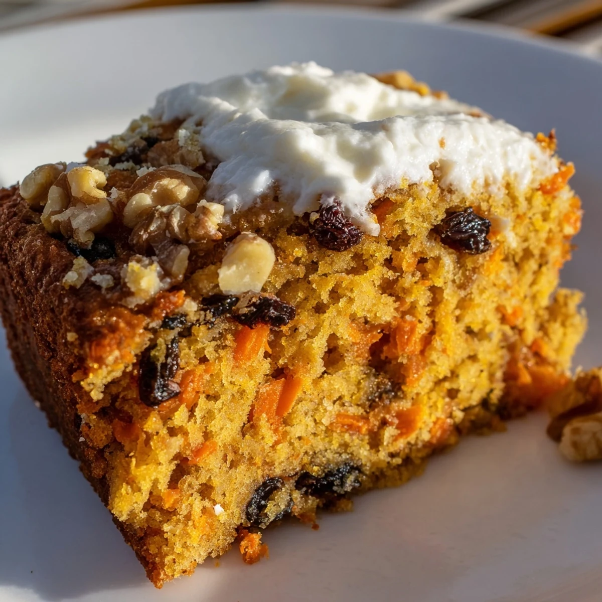 Spiced carrot cake made with Greek yogurt cooling on wire rack with grated carrots visible