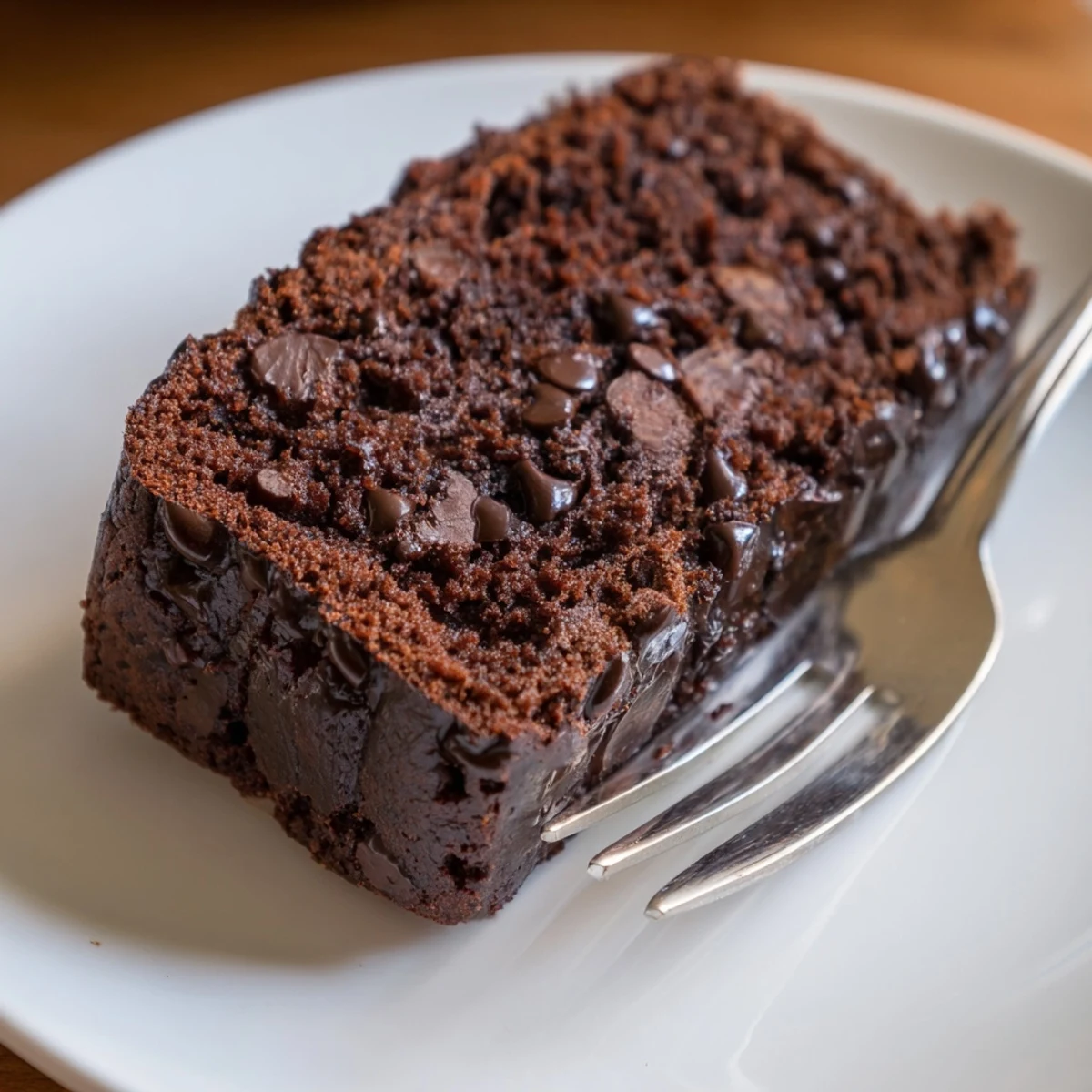 Moist chocolate espresso banana bread loaf with melted chocolate chips on a wooden board