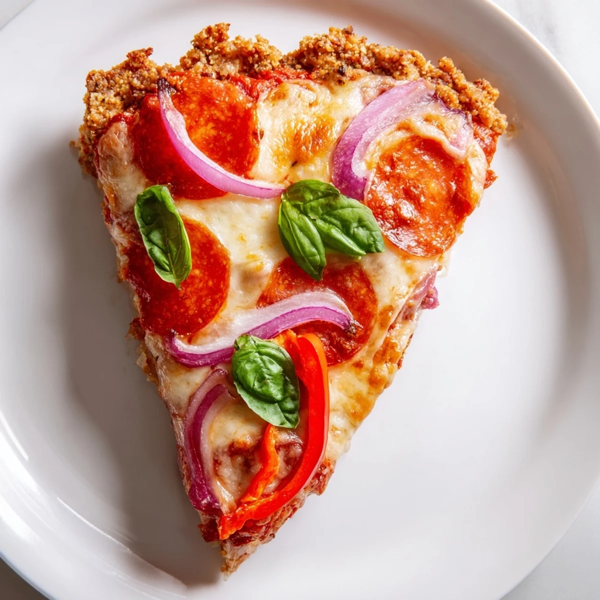 Homemade crispy chicken crust pizza featuring a golden brown protein base with classic pizza toppings