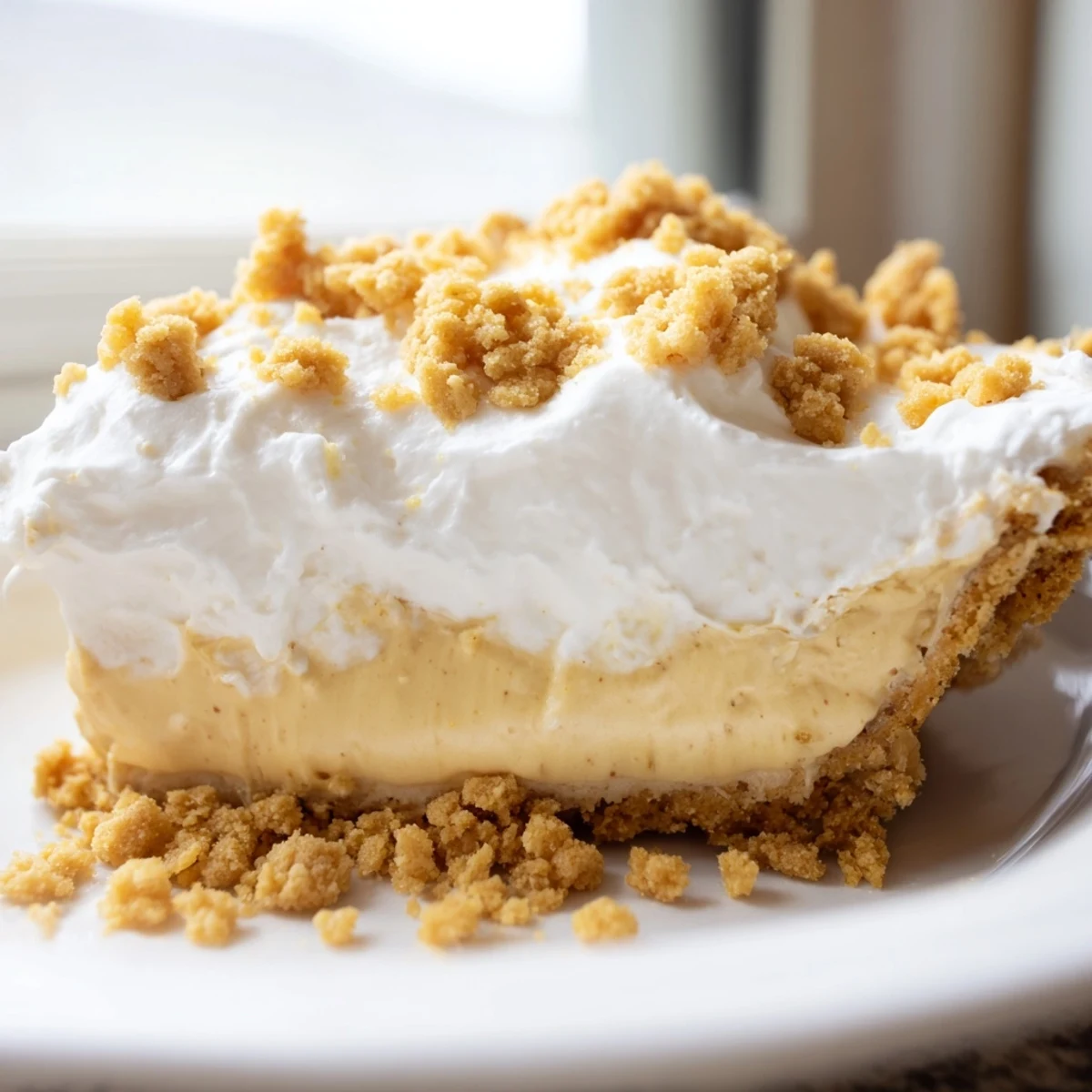 Old fashioned Amish peanut butter dream pie with velvety filling in flaky golden crust