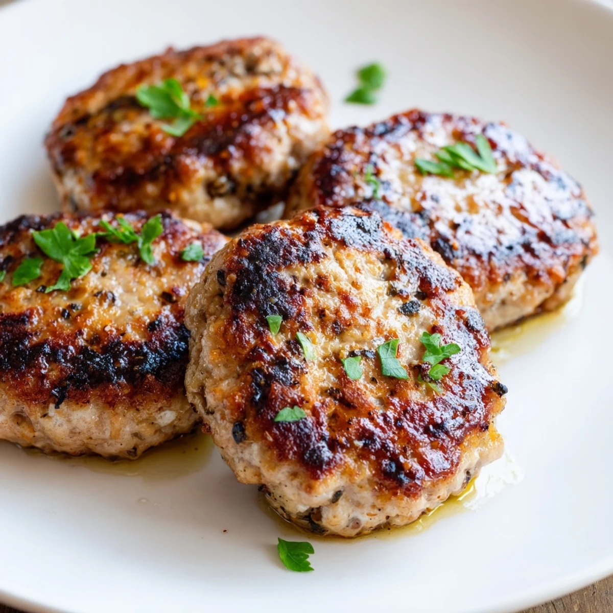 Perfectly seasoned ground turkey sausage served alongside scrambled eggs and toast