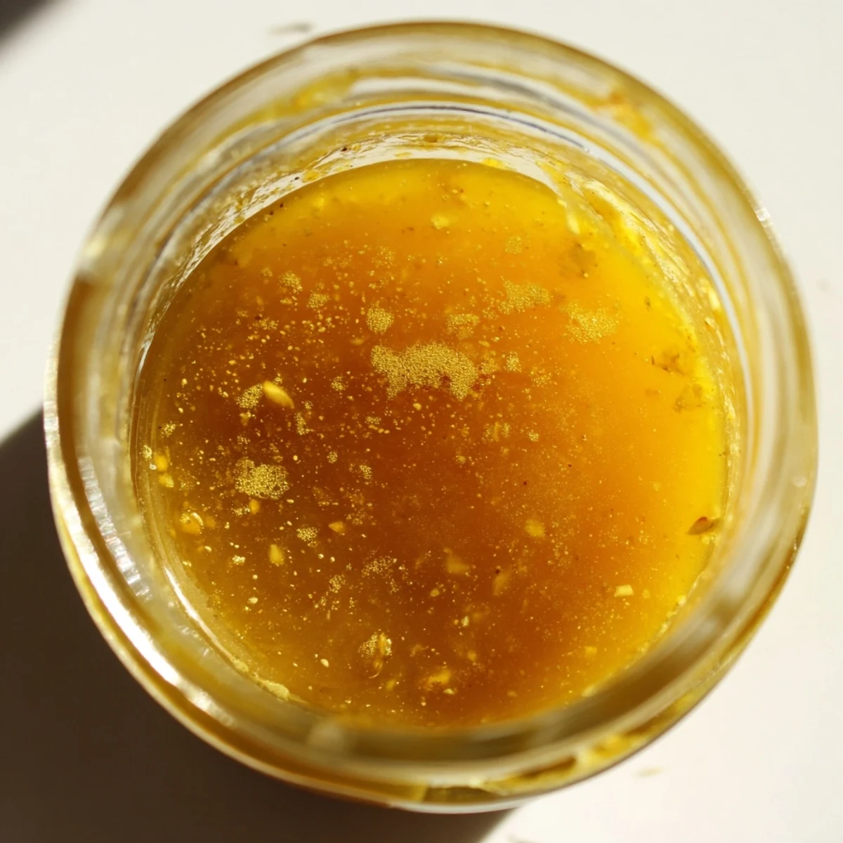 Golden citrus vinaigrette drizzled from a Mason jar over fresh mixed greens