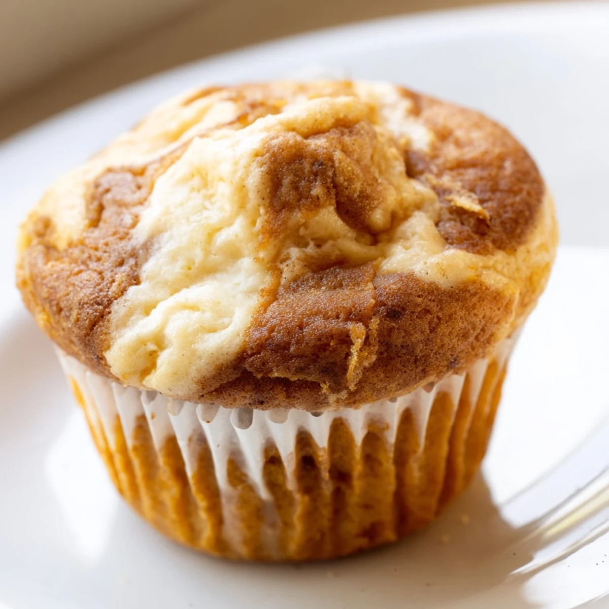 Golden chai pumpkin cheesecake muffins with swirled spiced cream cheese filling