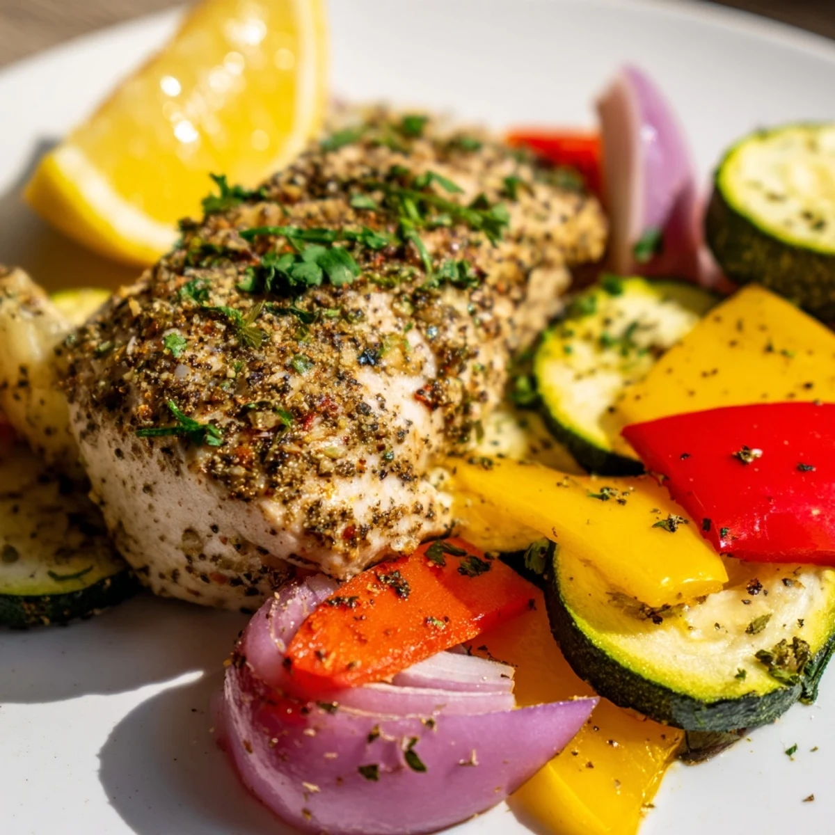 Golden chicken foil packets recipe steaming open with juicy sliced vegetables and fresh parsley