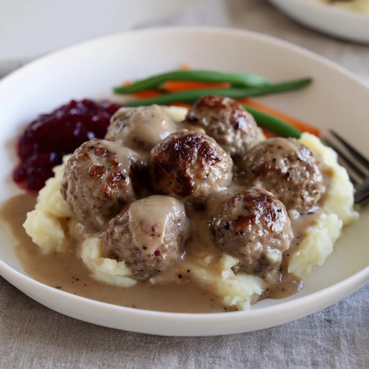 Skillet-ready Homemade Ikea Meatballs simmering in rich cream sauce, tender and aromatic