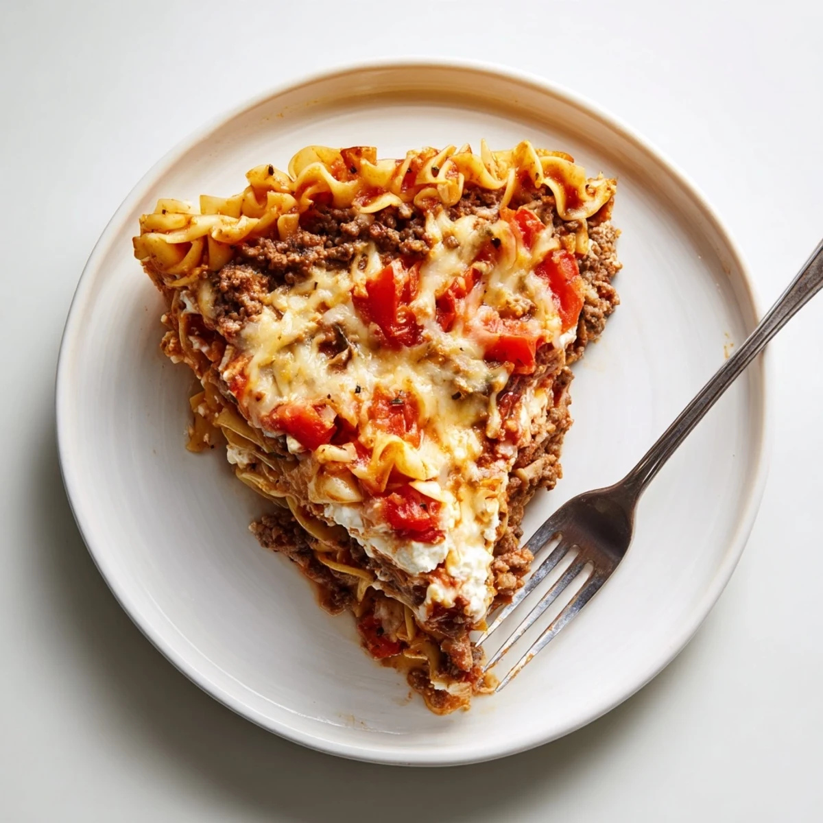 Hearty Beef Lombardi Casserole served with crusty bread and crisp green salad
