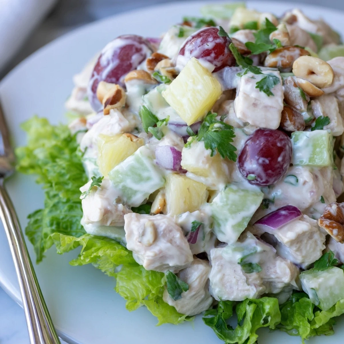 Hawaiian Chicken Salad Recipe with juicy pineapple, creamy dressing, crunchy celery
