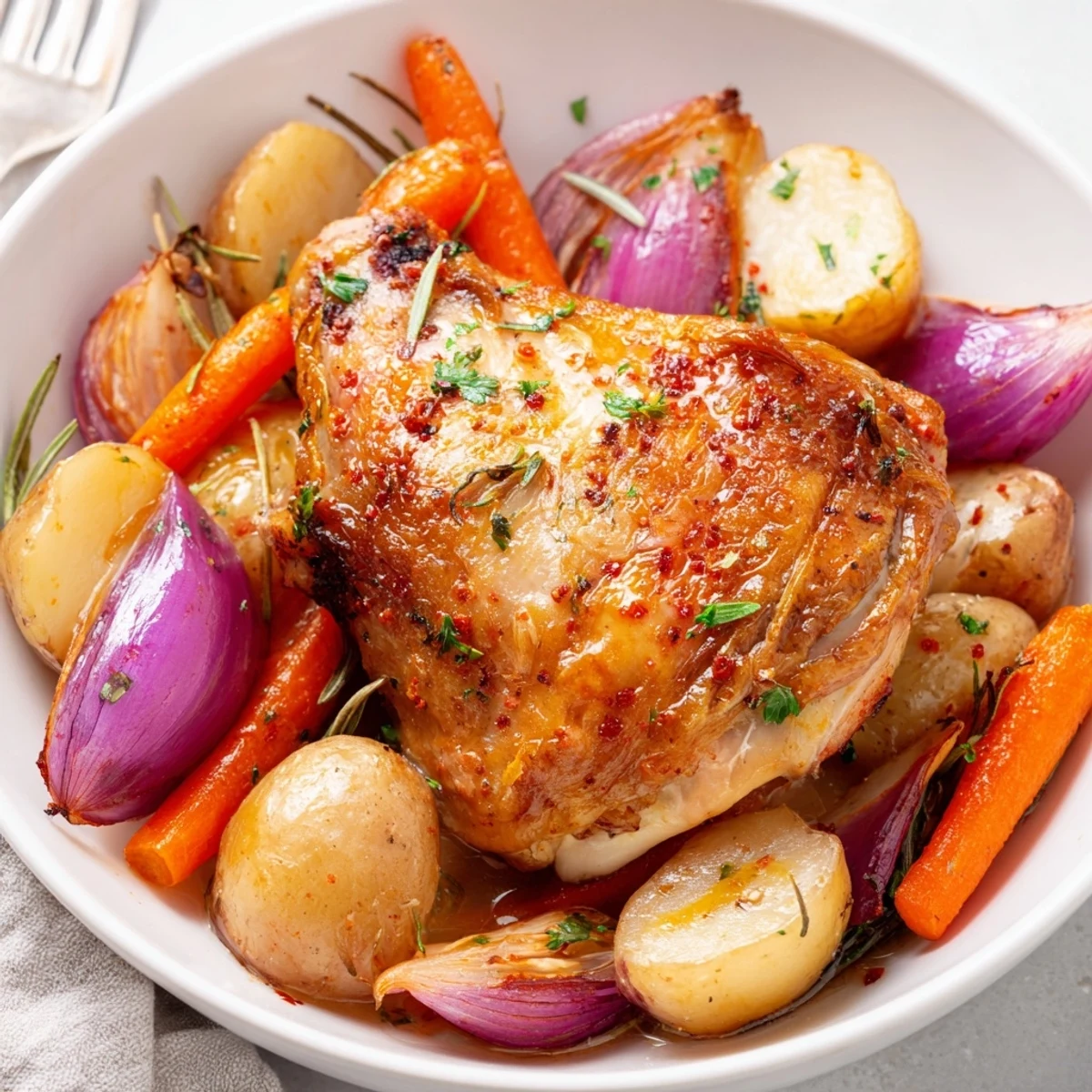 Weeknight Sheet Pan Chicken And Potatoes, fork-tender chicken, crisp-skinned potatoes and carrots