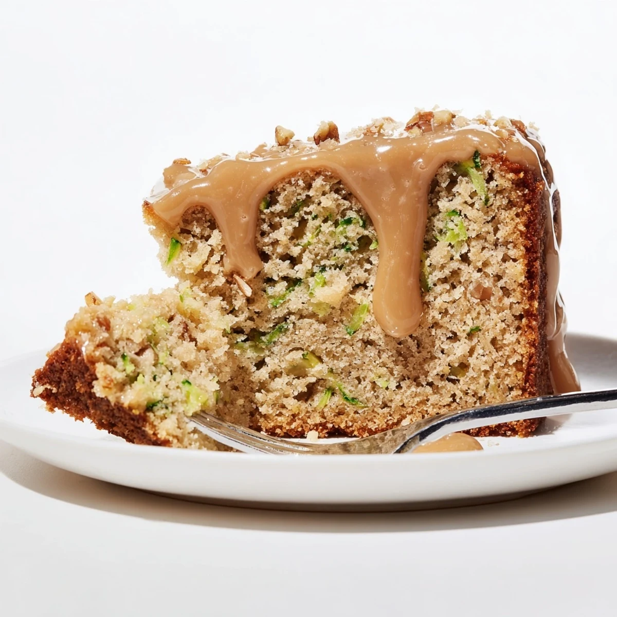 Sliced Zucchini Cake With Brown Sugar Icing served beside steaming coffee