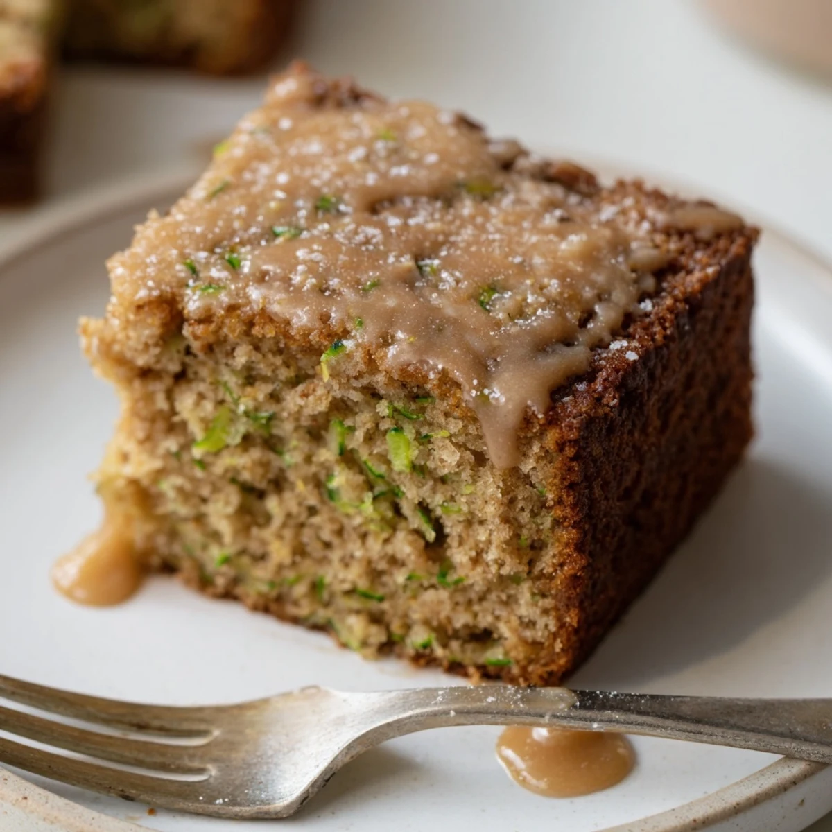 A warm Zucchini Cake With Brown Sugar Icing cooling on wire rack