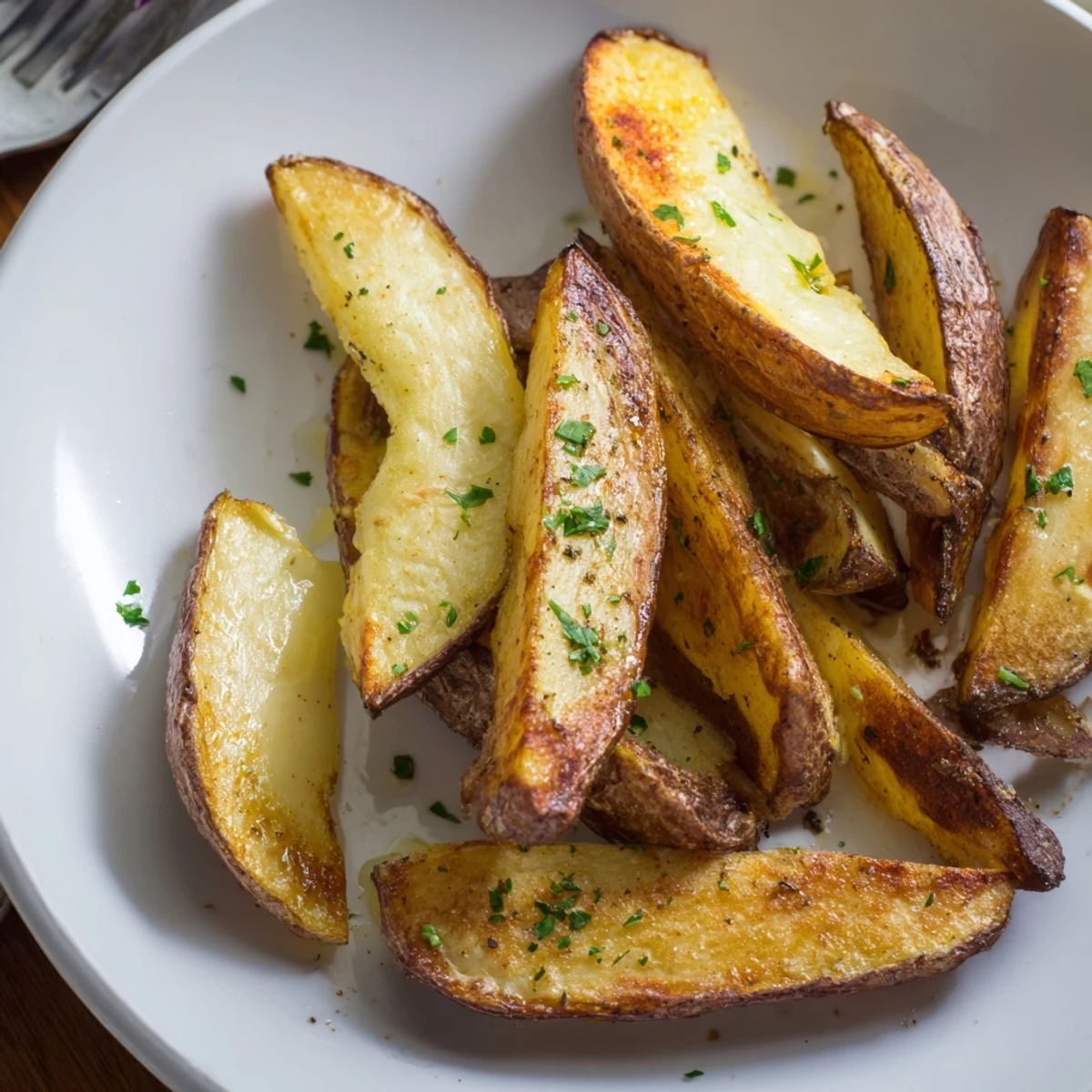 Crispy oven-baked Potato Wedges with golden edges and fluffy centers