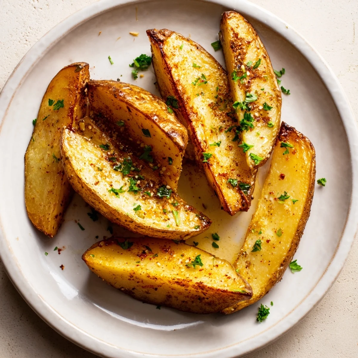 Golden Potato Wedges, crisp skin, tender inside, perfect with ketchup dip
