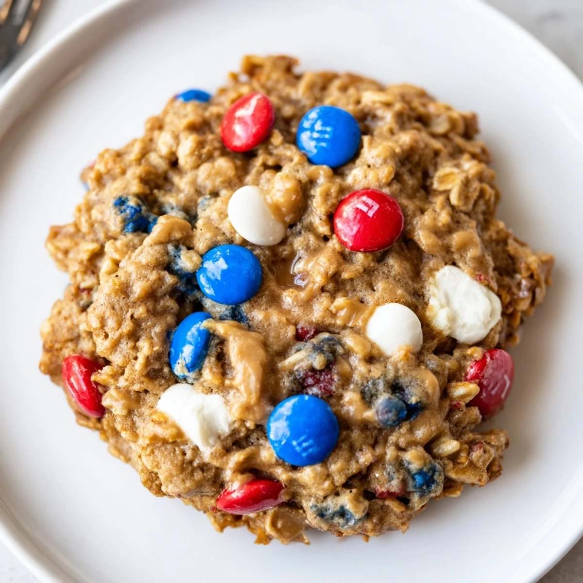Freshly baked Patriotic Monster Cookies Recipe cooling on rack, soft centers