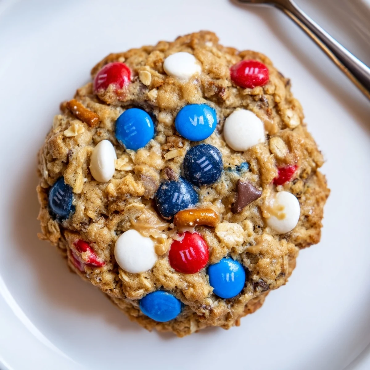 Serve Patriotic Monster Cookies Recipe at backyard barbecue with colorful candy speckles