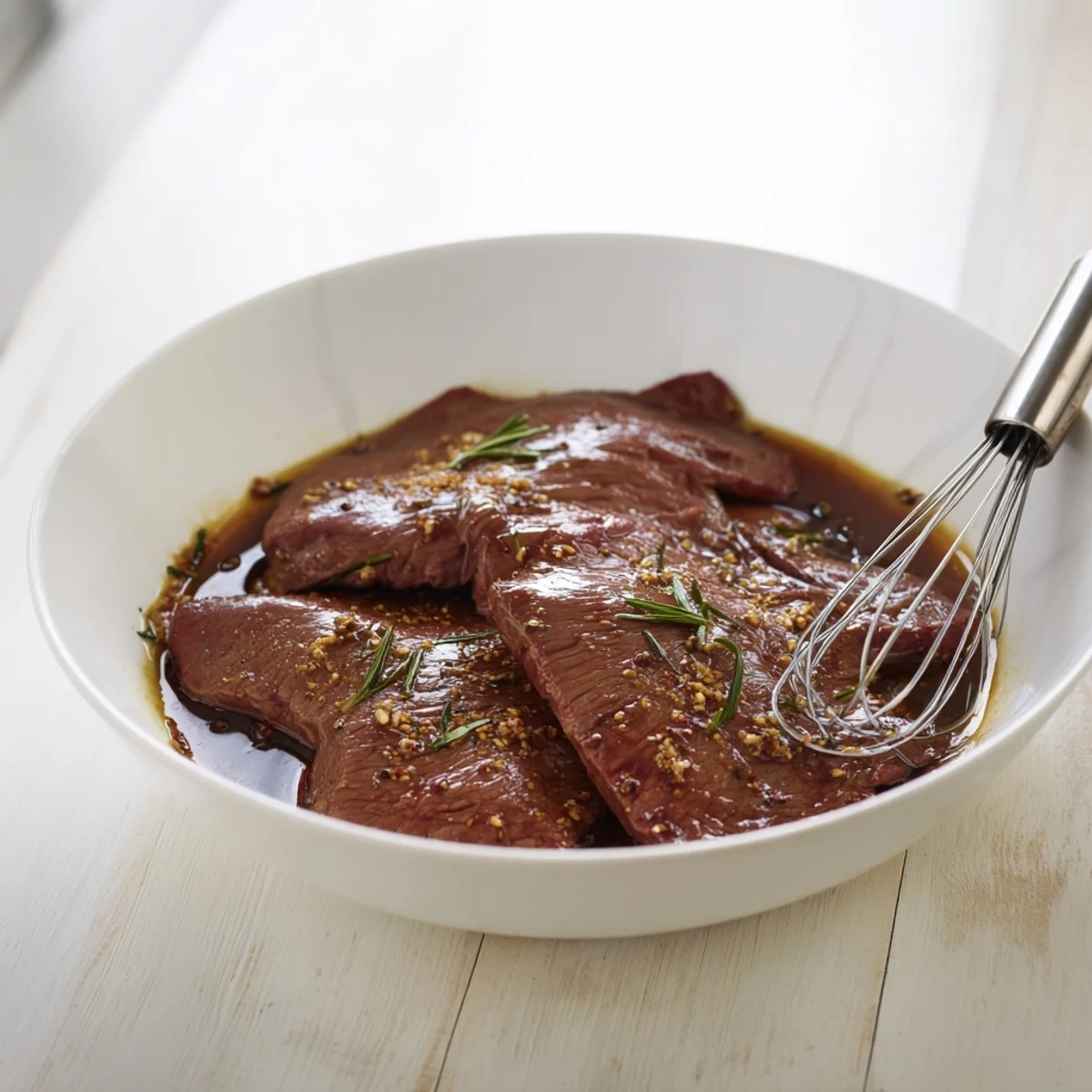 Bowl of Steak Marinade with rosemary, brown sugar, citrus scent