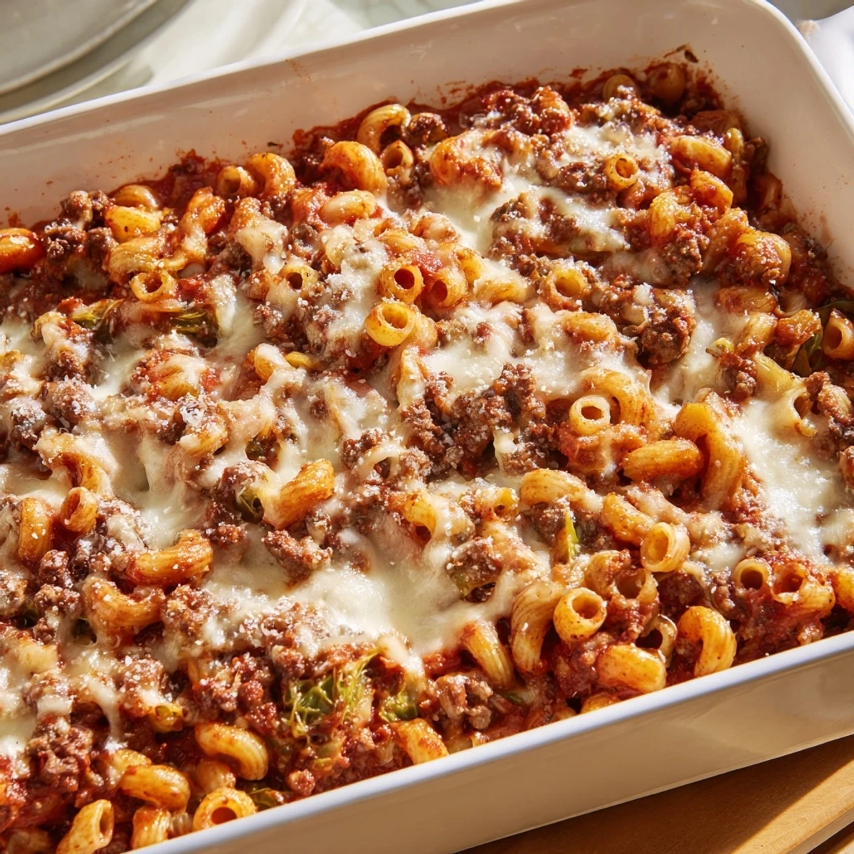 Spoonful of tender pasta shells with ground beef cabbage in rich tomato sauce and parmesan