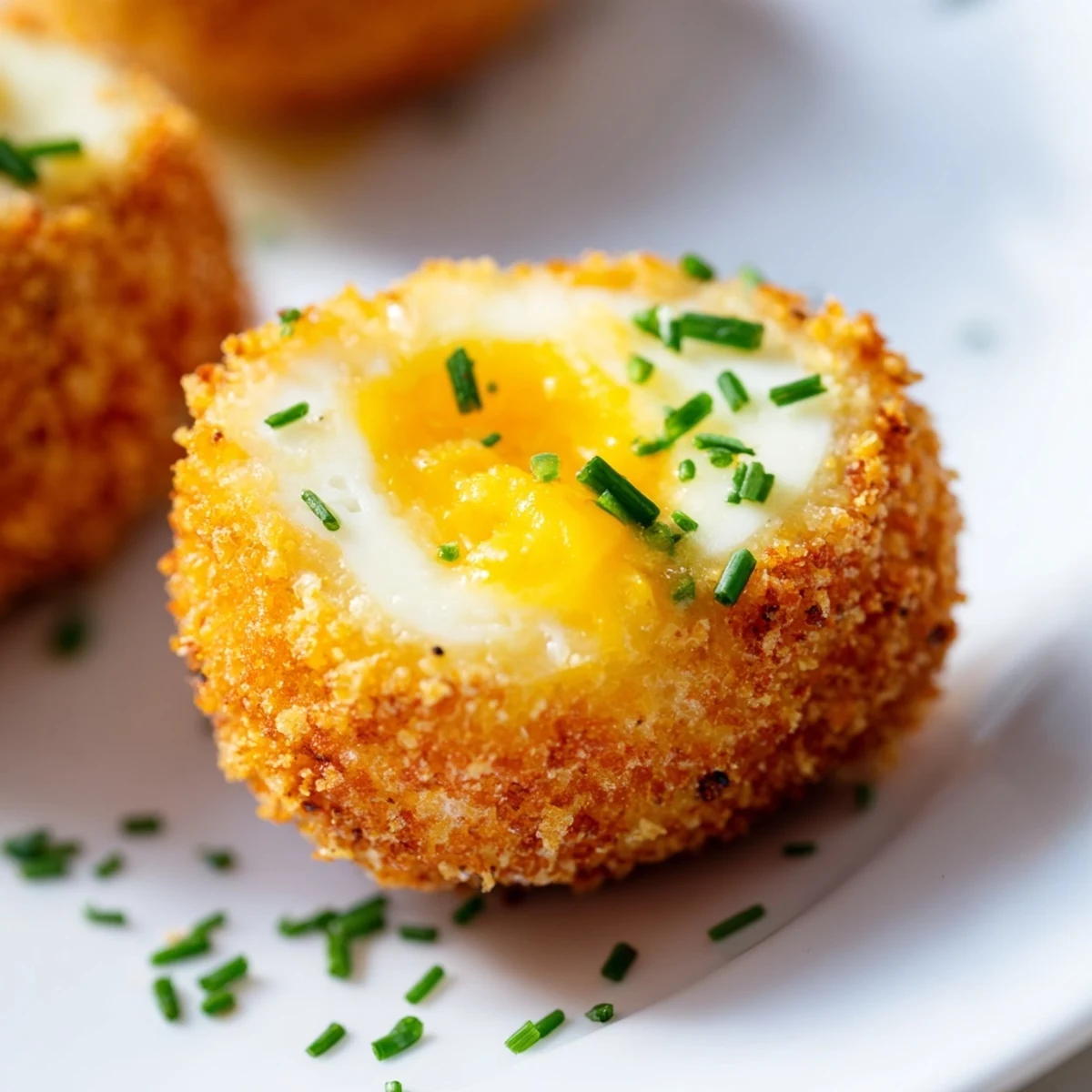 Golden fried deviled eggs with crispy panko coating and smooth creamy yolk filling