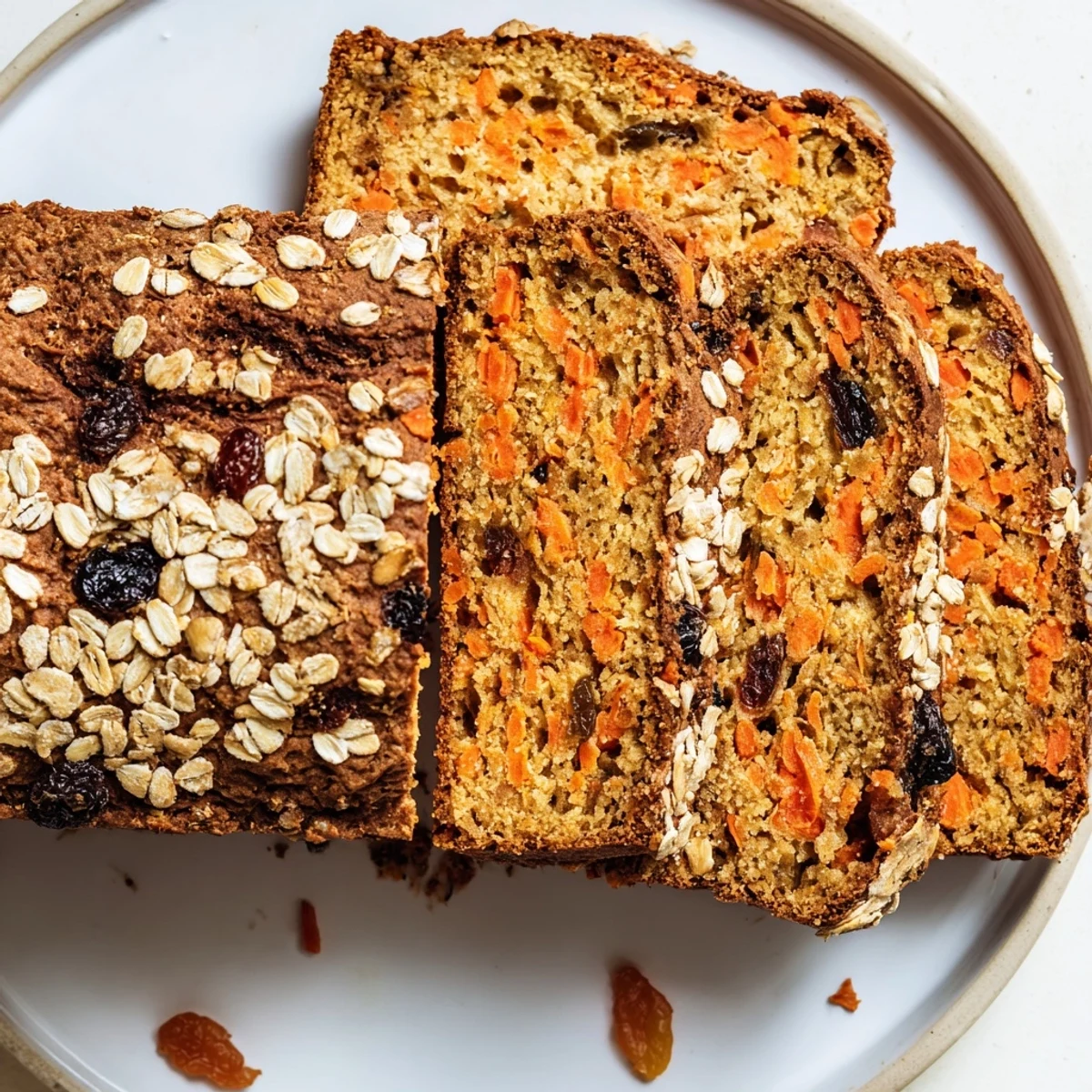Golden brown carrot cake sourdough bread slice revealing shredded carrots and walnuts inside