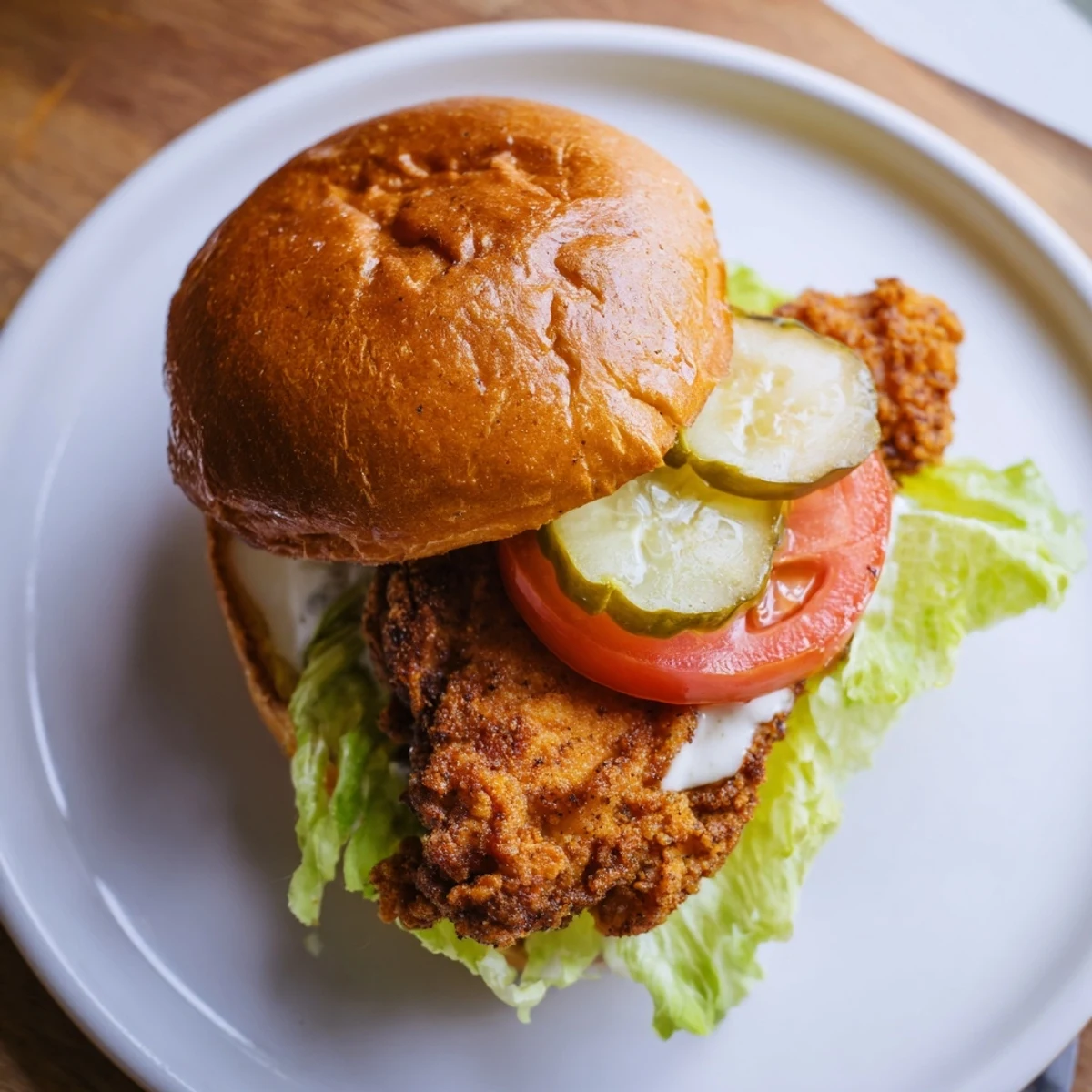 Cajun Crispy Chicken Sandwich with Garlic Aioli steaming golden served with fries