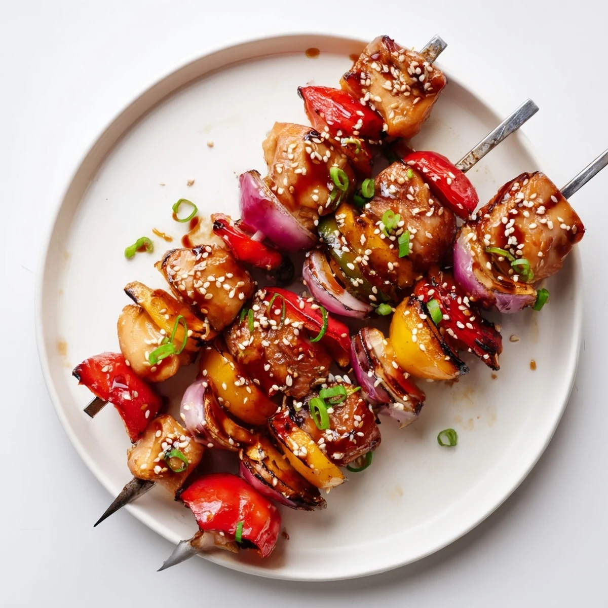 Sizzling Chicken Skewers With Korean BBQ Sauce on a summer grill.