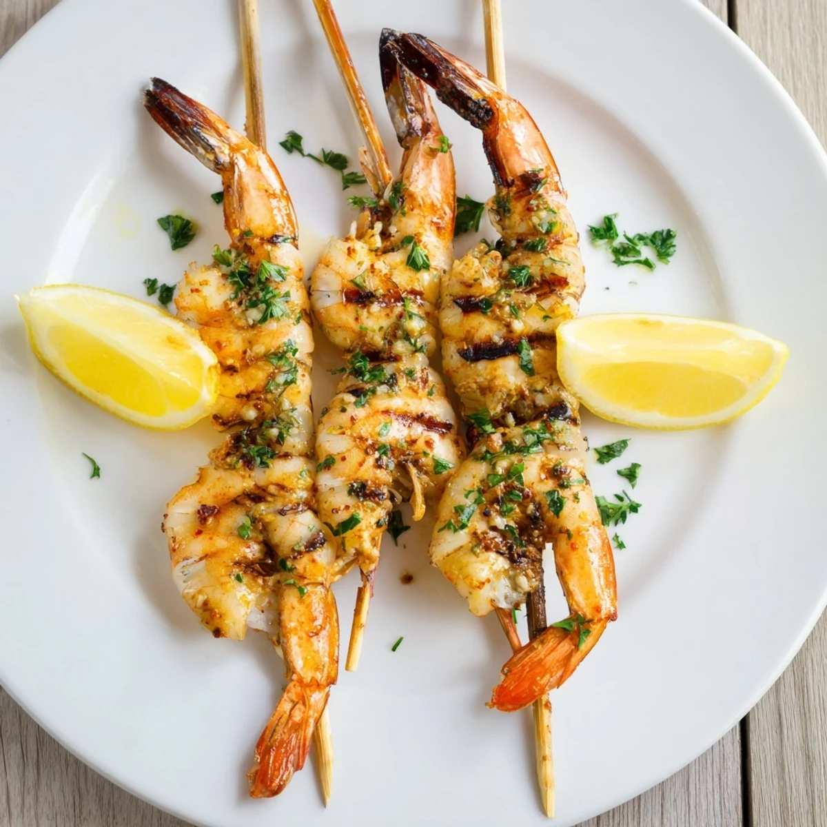 Skewer of Marinated Grilled Shrimp steaming, smoky paprika aroma, ready to serve