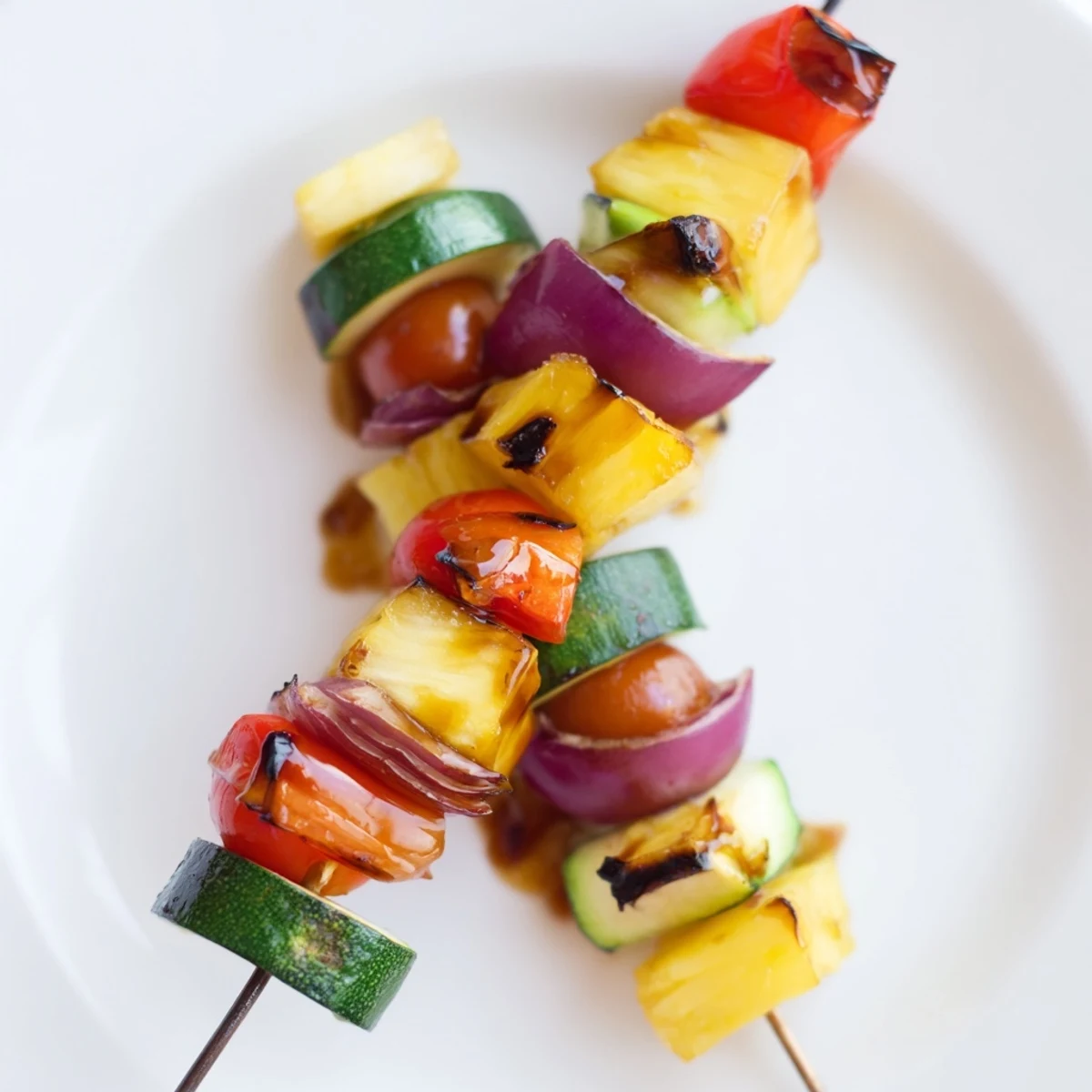 Grilled Pineapple Vegetable Skewers sizzling with charred edges and bright colors