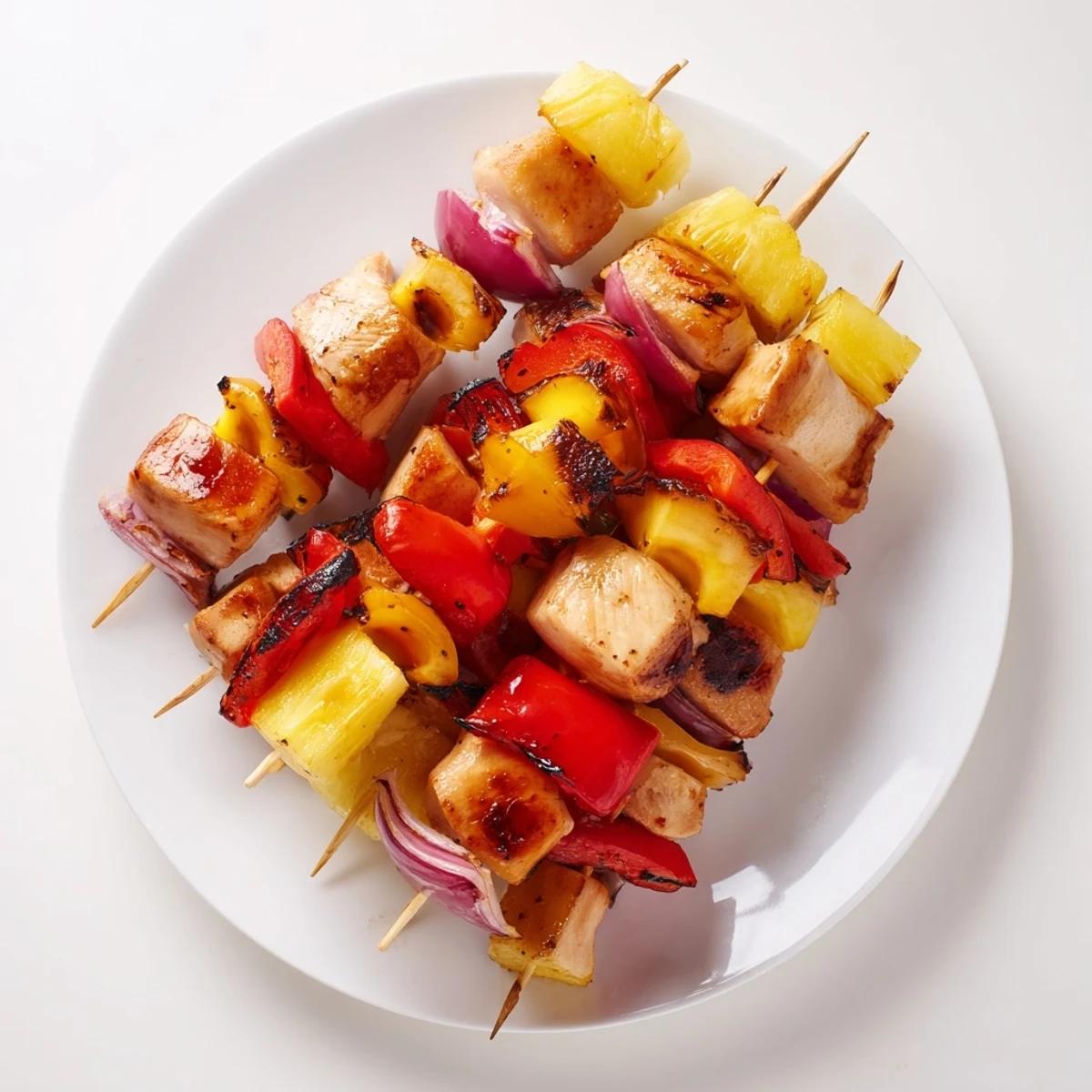 Juicy Hawaiian Turn Turn Chicken Kebabs resting on coconut rice, steam rising.