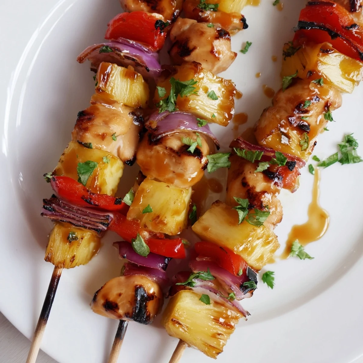 Grilled Pineapple Chicken Kabobs with caramelized pineapple and charred chicken bites  