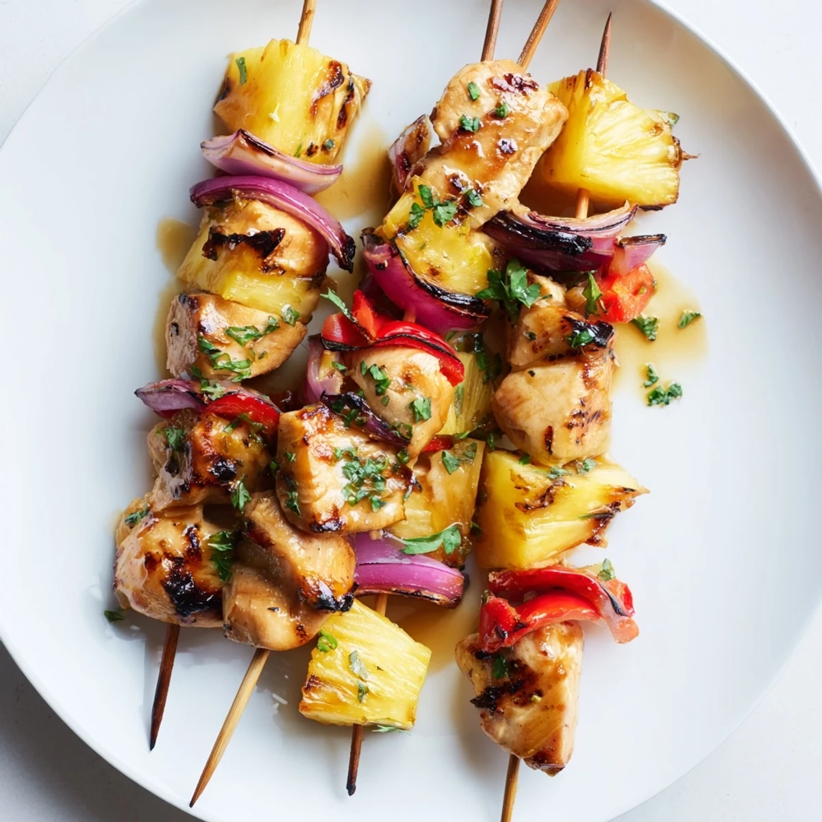 Charred pineapple, bell peppers, and tender chicken on skewers: Pineapple Chicken Kabobs