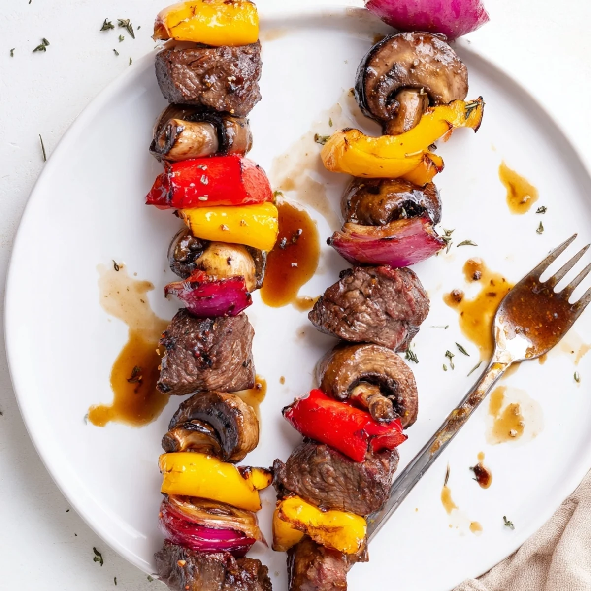 Smoky backyard scene of Juicy Steak Kebabs With Savory Marinade For Summer Grilling resting