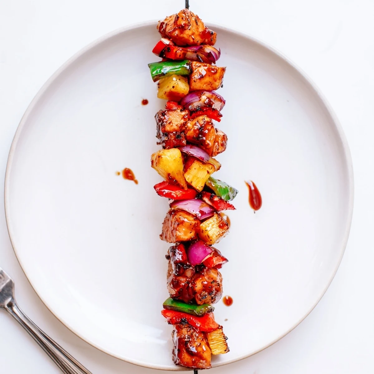 Bbq Pineapple Chicken Kabobs sizzling on grill with charred edges and glaze