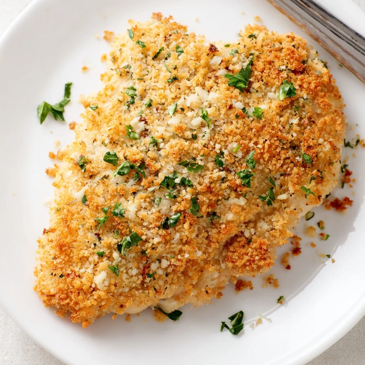 Weeknight Garlic Parmesan Chicken Bake resting five minutes, ready with roasted vegetables