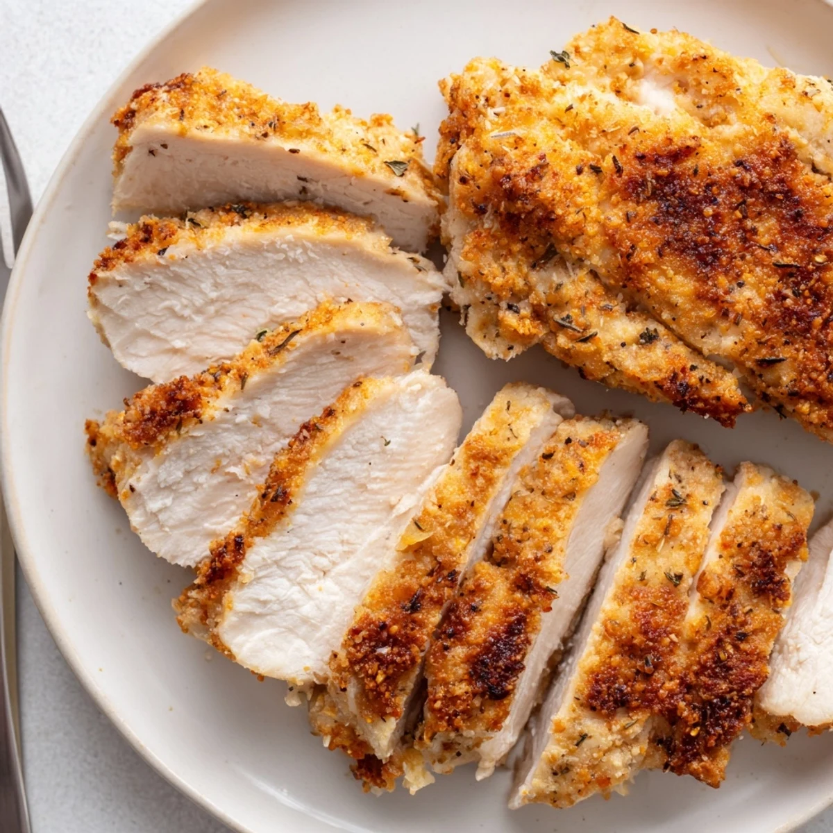Close-up shows juicy Air Fryer Chicken Recipe with crisp edges, steam rising