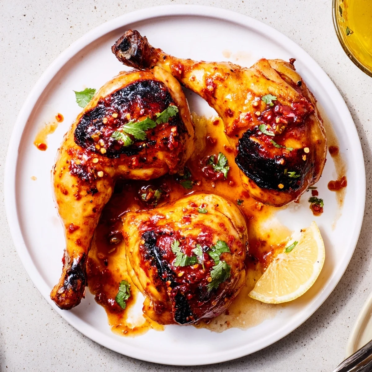 Smoky Peri Peri Chicken with basted glossy skin, served with fries