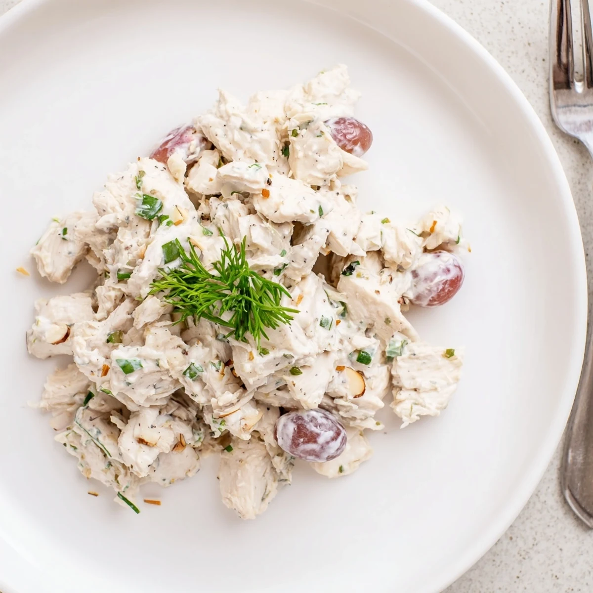 Chilled Healthy Greek Yogurt Chicken Salad Recipe studded with almonds, ready for sandwiches