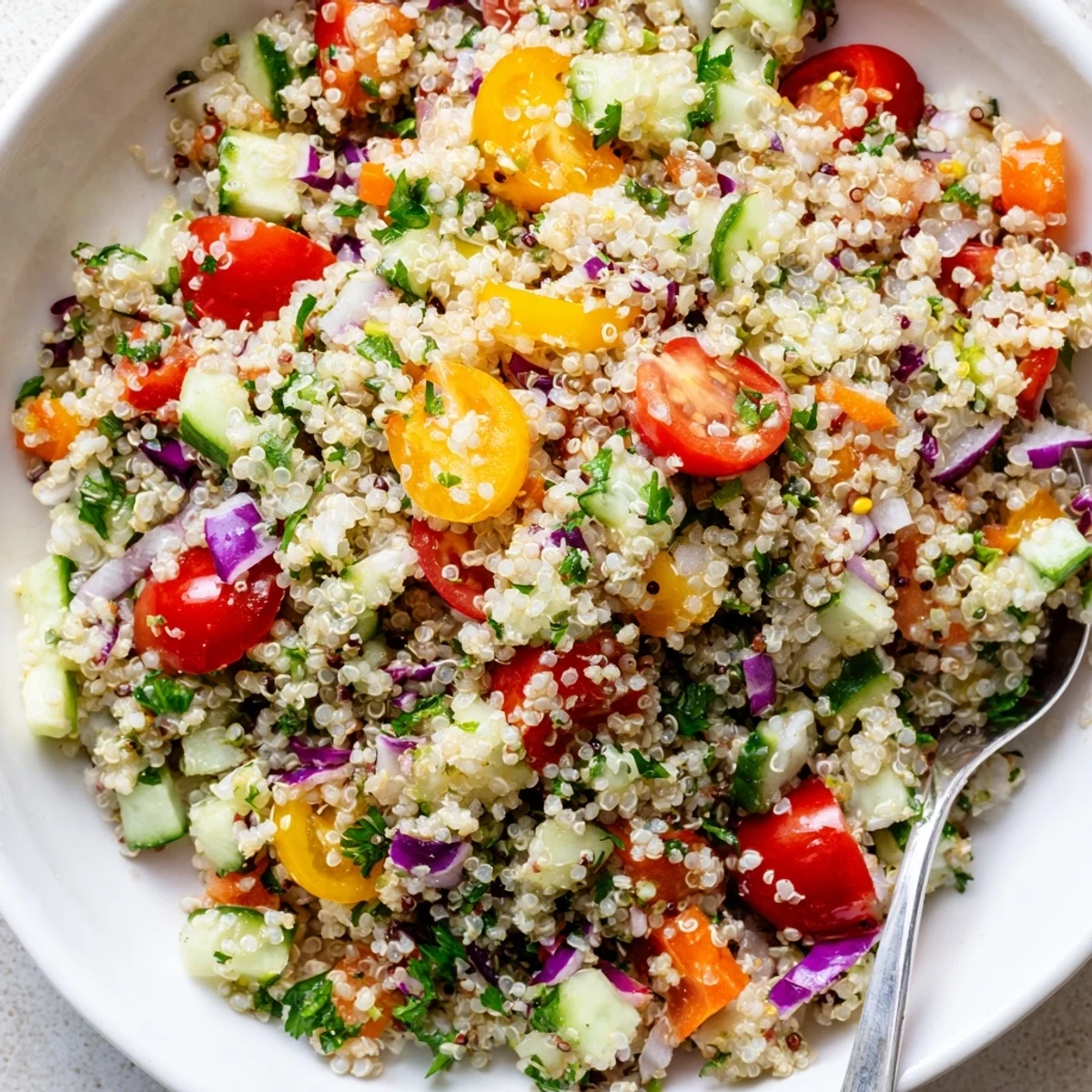 Chilled Rainbow Quinoa Salad With Lemon Dressing colorful, tangy bite perfect for summer lunches