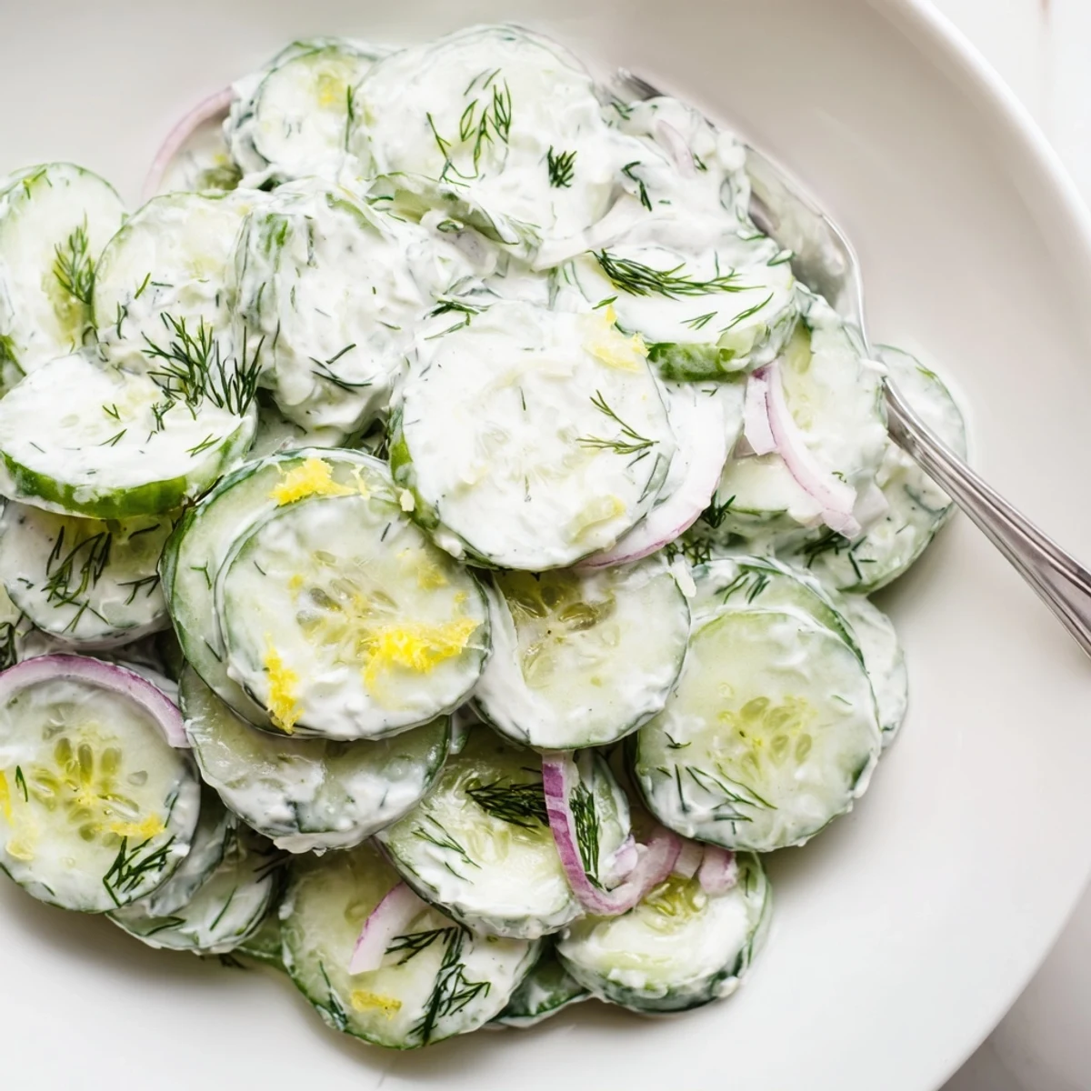 Tzatziki Cucumber Salad with creamy yogurt, bright lemon, and dill freshness