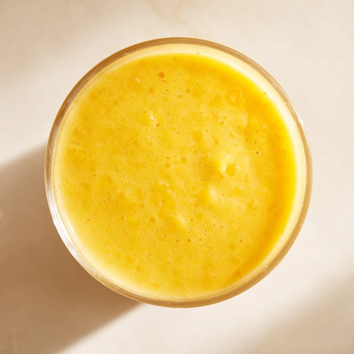 Creamy vibrant pineapple mango smoothie recipe blended with coconut milk and served over ice cubes