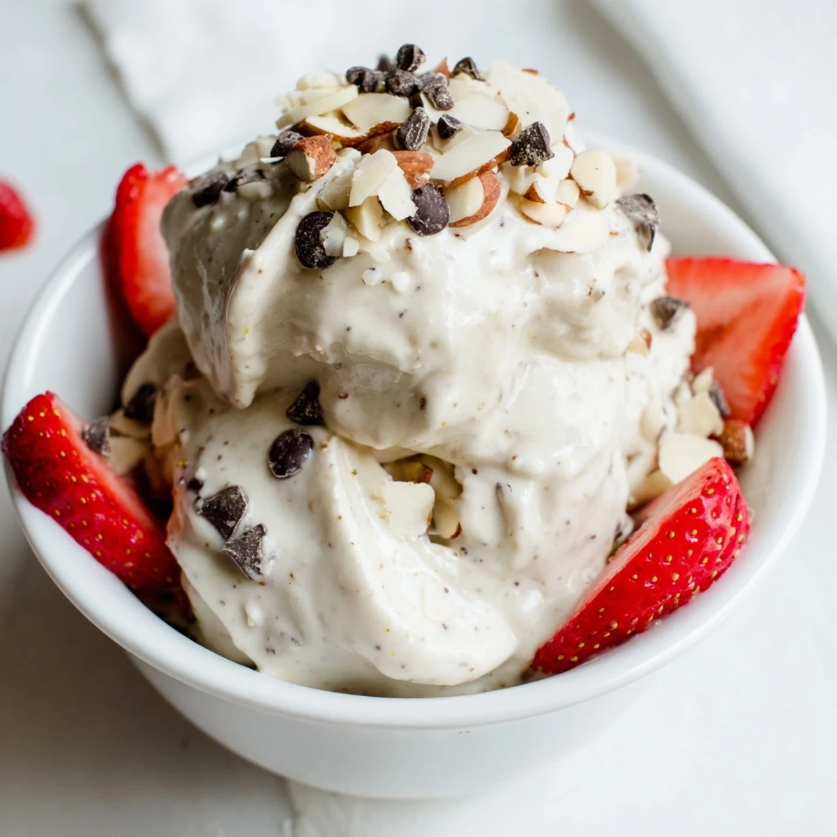 Dairy-free banana nice cream recipe scooped into colorful bowls with vanilla and cocoa variations