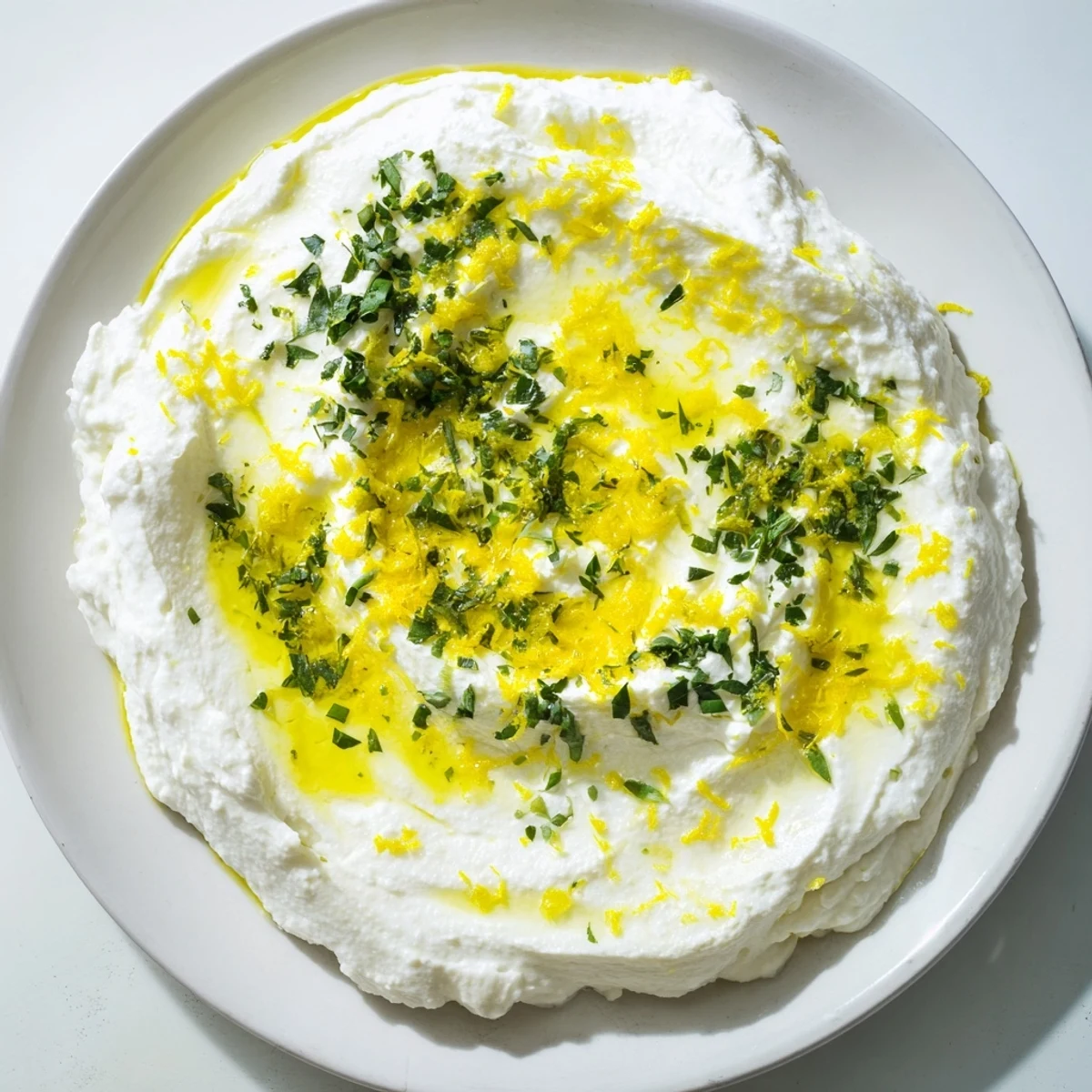 Luxuriously smooth whipped ricotta appetizer drizzled with honey and sprinkled with red pepper flakes