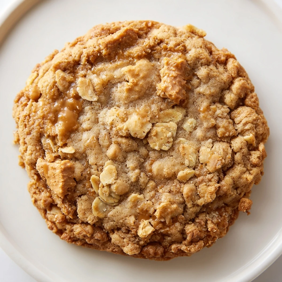Warm Biscoff oatmeal Lotus cookies showing textured oats and crunchy caramelized biscuit pieces