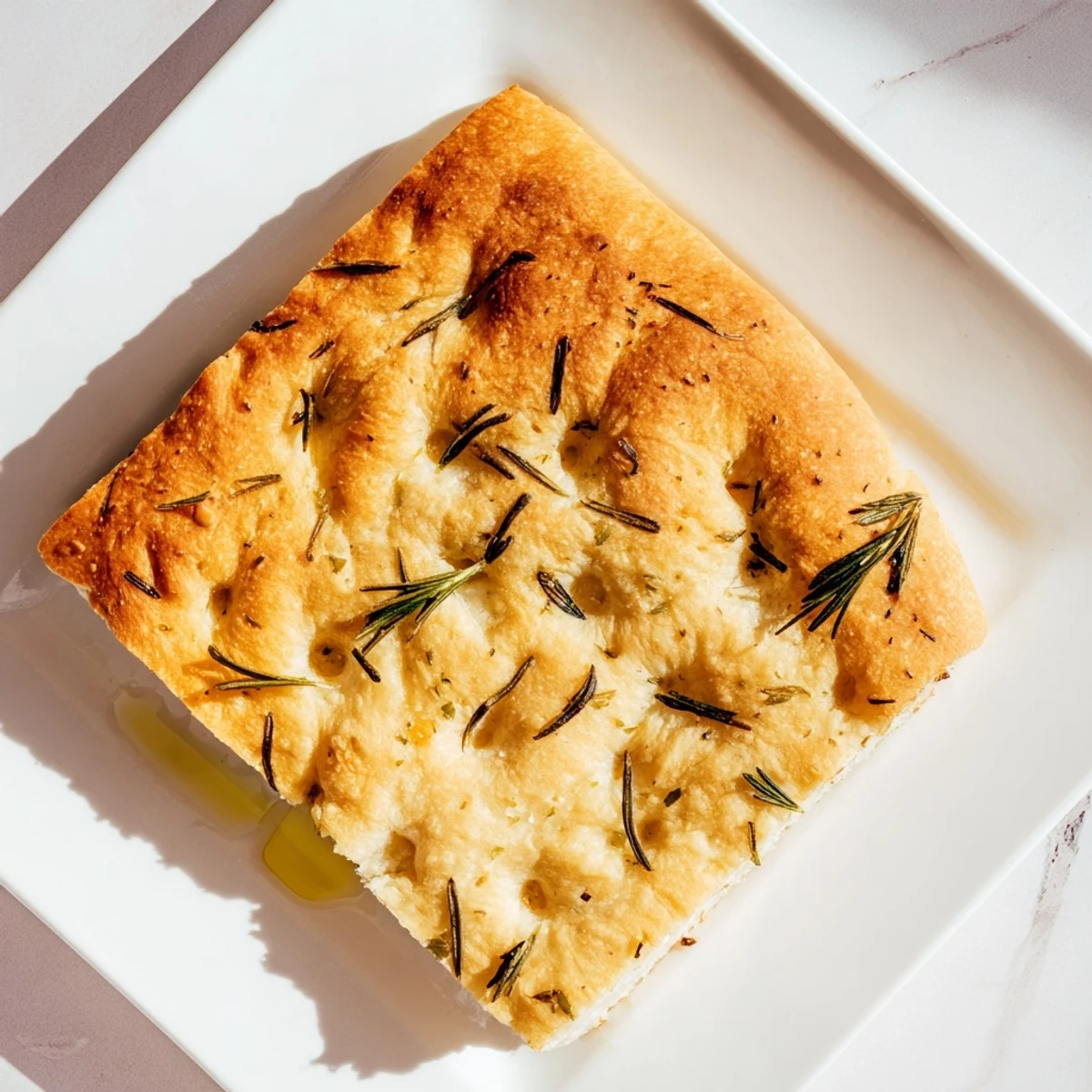 Soft airy focaccia flatbread sprinkled with flaky sea salt fragrant rosemary and optional olives