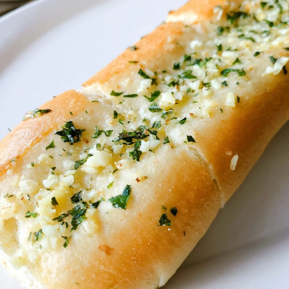 Soft fluffy garlic breadsticks emerging from the oven, glossy with garlic butter topping and lightly browned edges