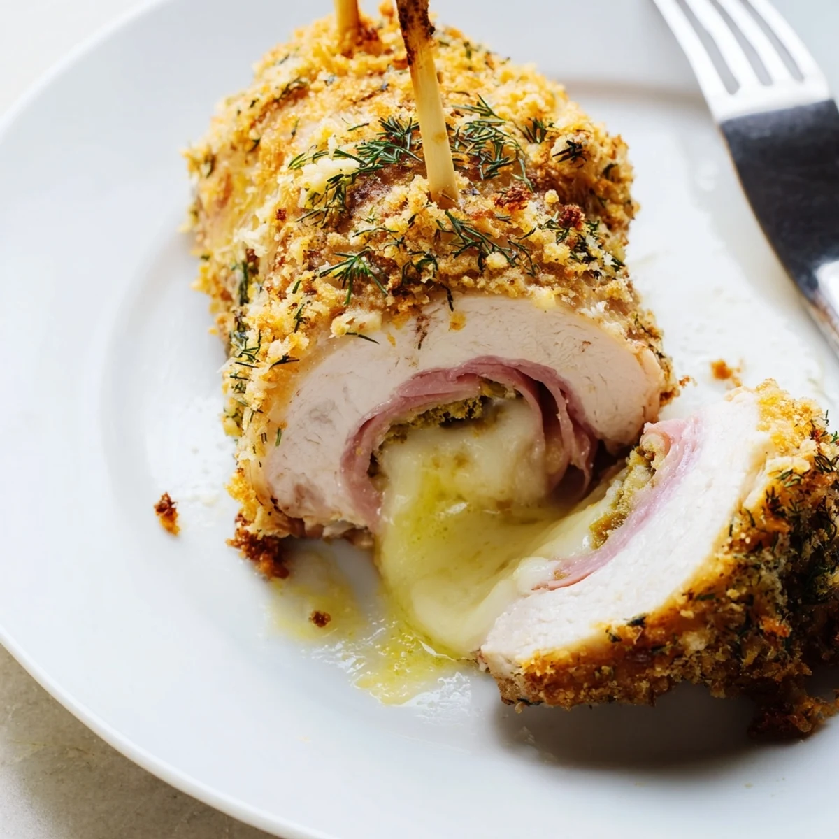 Tangy Crispy Pickle Brined Chicken Rolls rest on a cutting board, herbs sprinkled