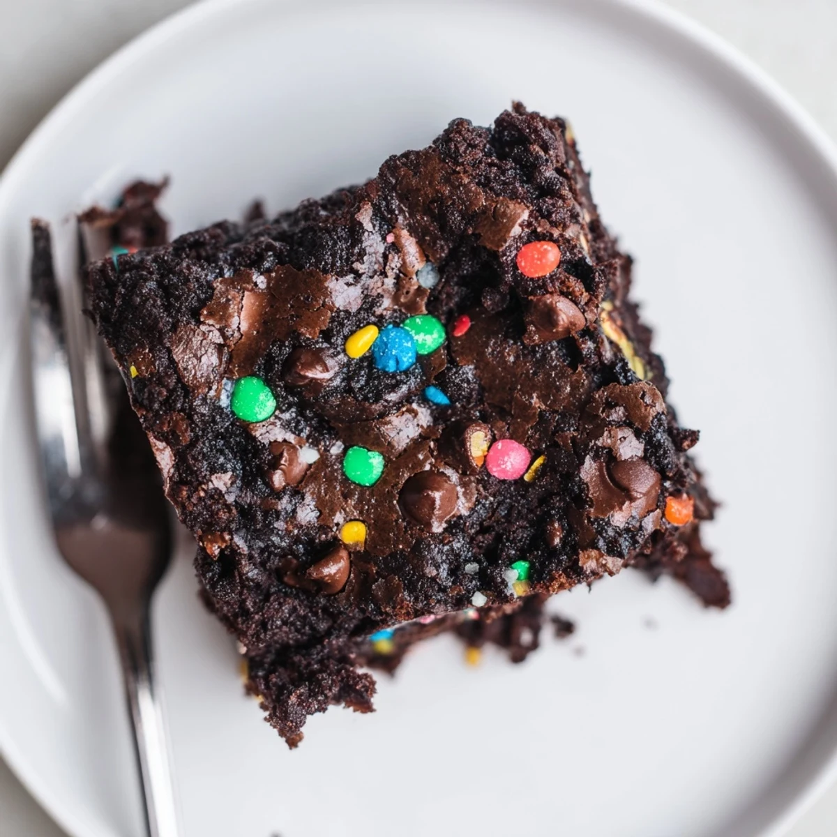 Stack of Sourdough Cosmic Chocolate Brownies served with milk, dense, chewy texture