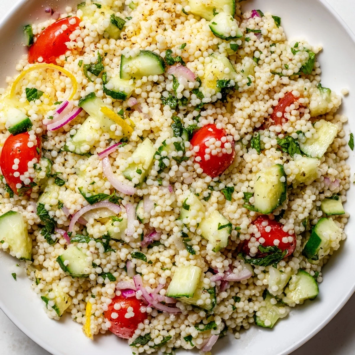 Cucumber Lemon Couscous Salad served chilled as a bright summer side dish