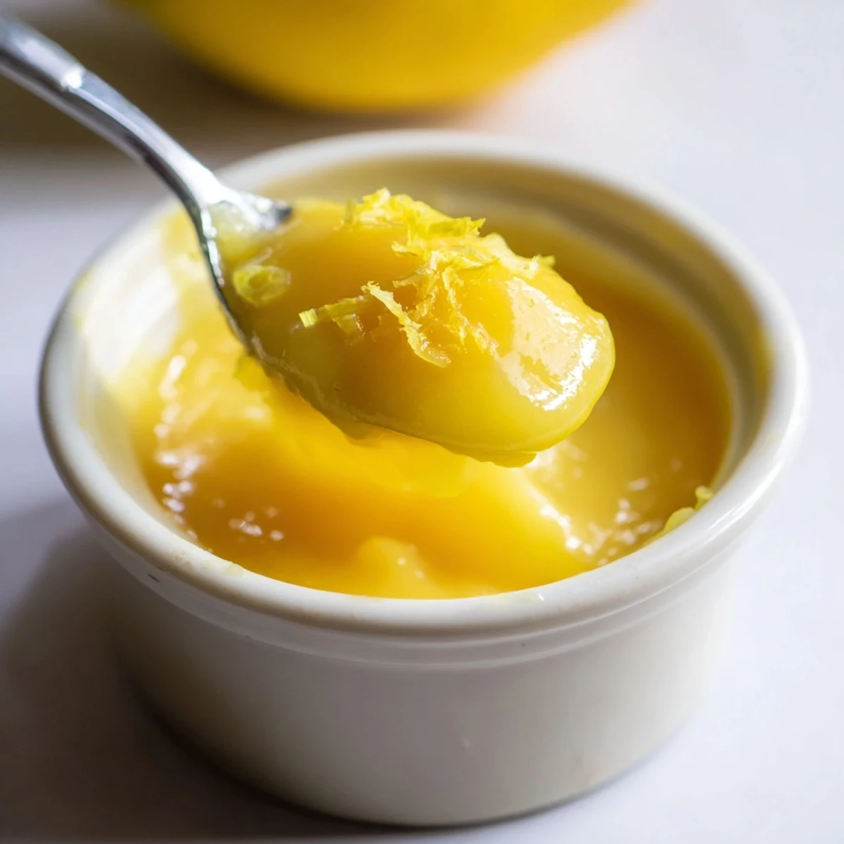 A jar of Homemade Lemon Curd cooling in a bowl, zesty aroma rising